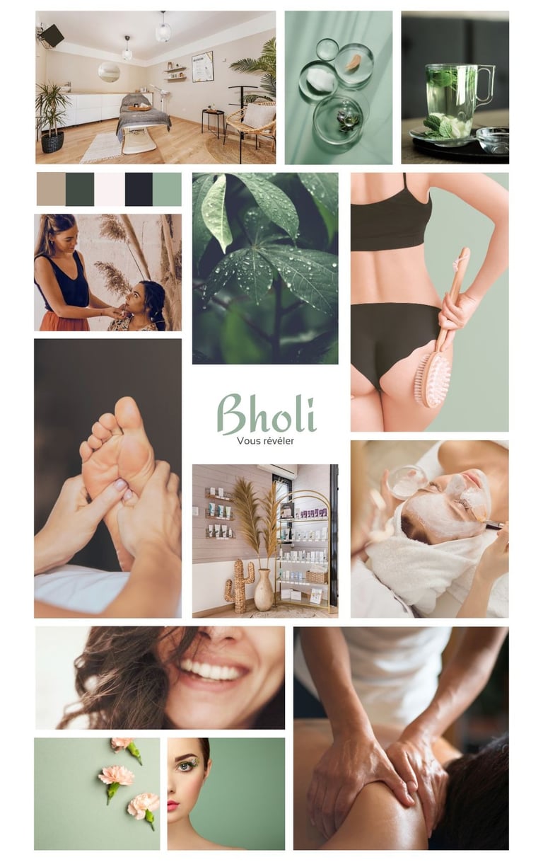 Moodboard d'un institut de beauté réalisé lors d'un accompagnement bien-être well'com
