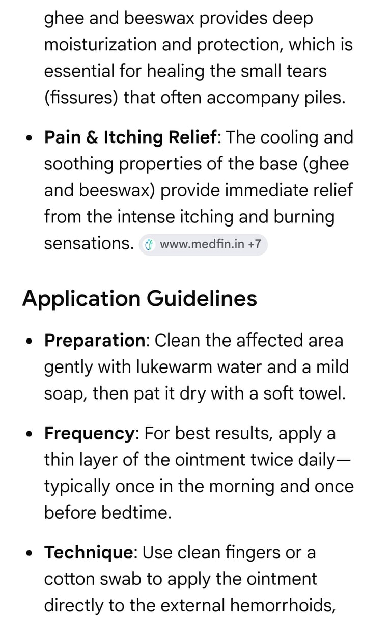 Google AI – how Pilobick piles ointment treats swelling, bleeding, fissures