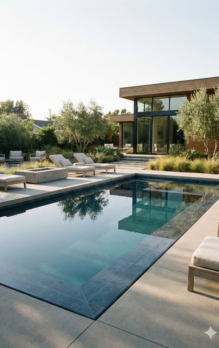 Swimming pool with pristine, clean, clear water after repairs