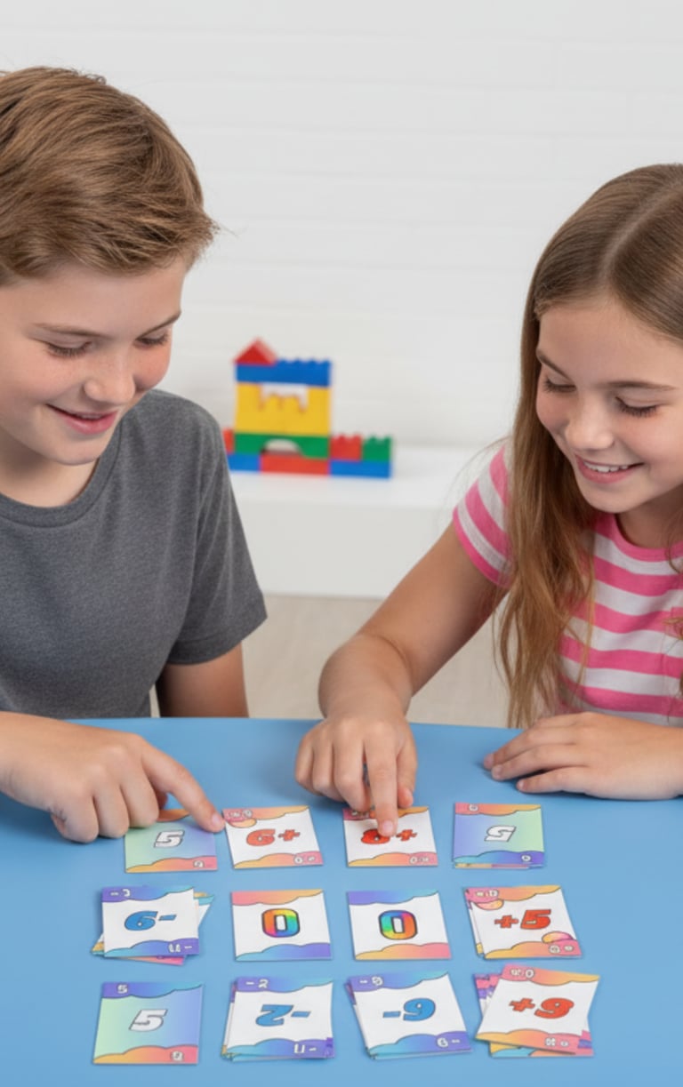 a boy and girl playing with a game of cards