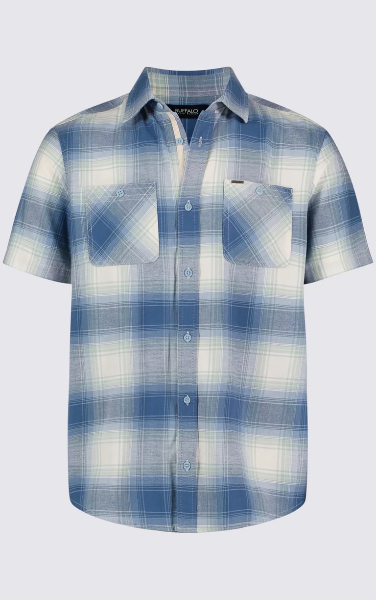 short sleeve blue plaid shirt