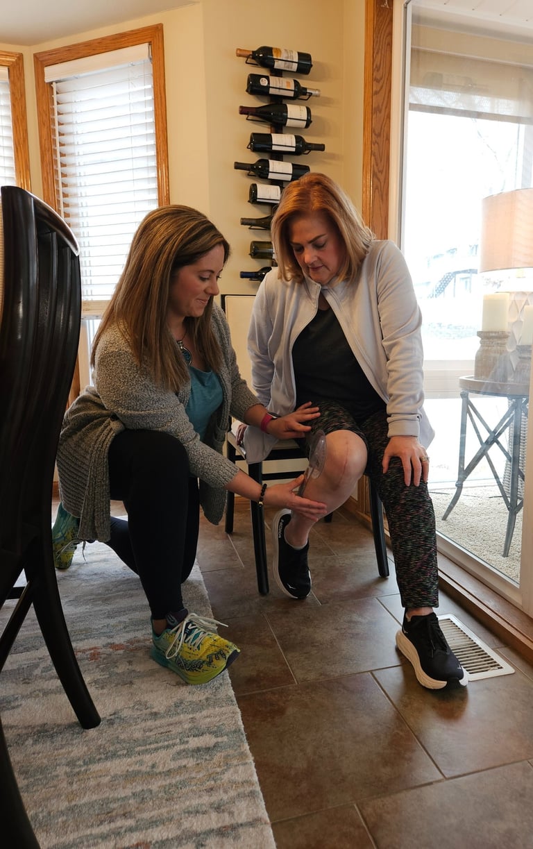 Physical therapy: measuring knee range of motion at home after surgery.