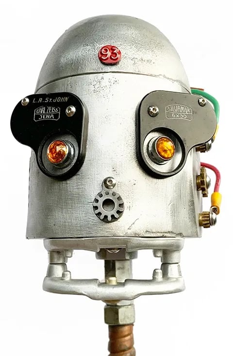 Assemblage robot head built by artist Tal Avitzur.