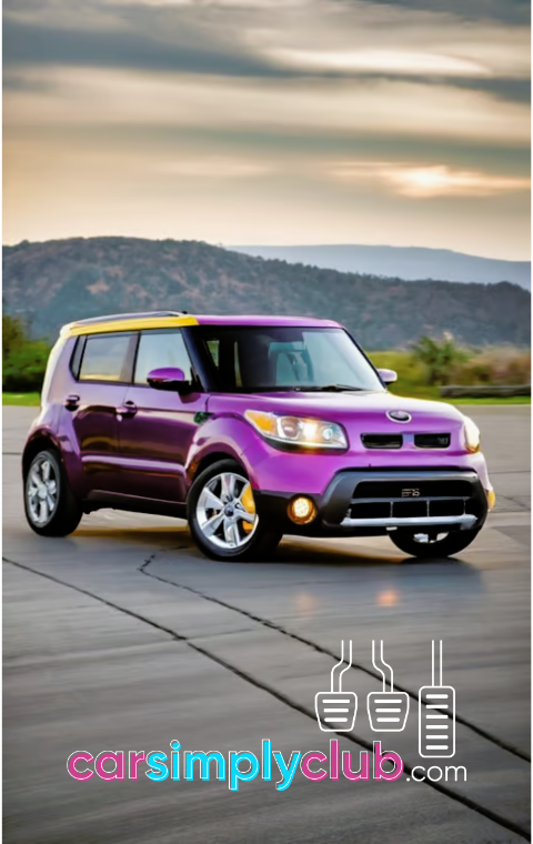 a purple Kia Soul parked on a parking lot
