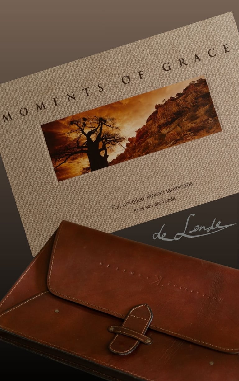 Moments of Grace panoramic coffee table book and handcrafted leather archival case by Koos van der Lende.
