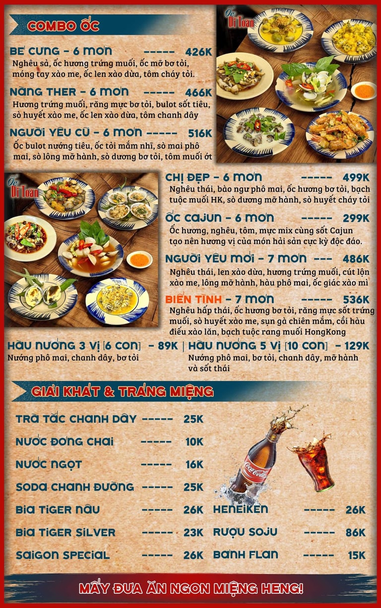 Combo ốc tại Ốc Dì Toàn - quán ngon quận Bình Thạnh