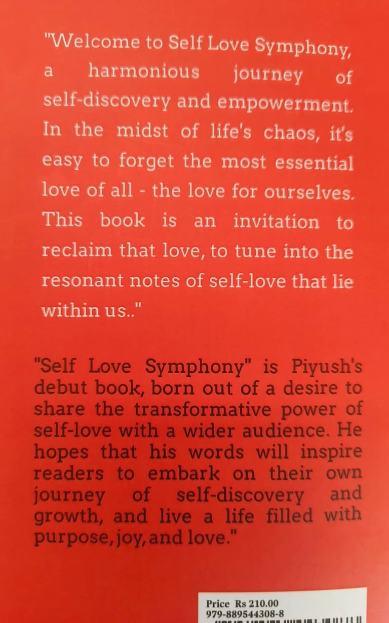 Back cover of Self-love Symphony book by Author Piyush Singh