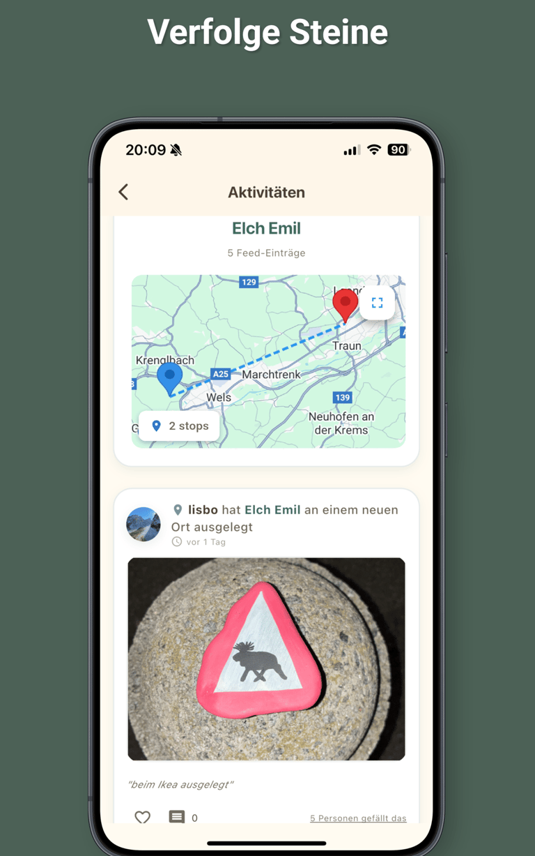 Screenshot der Steinereise Seite