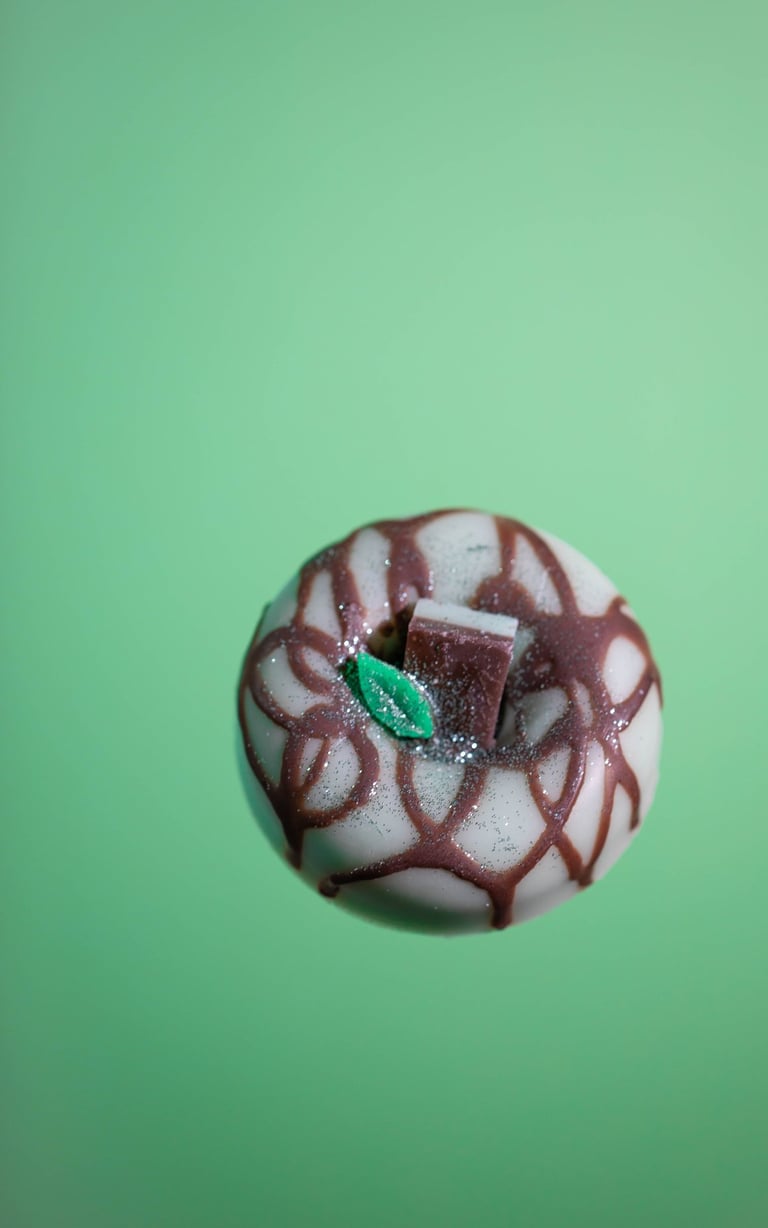 a chocolate covered mint soap donut with chocolate and sprinkles