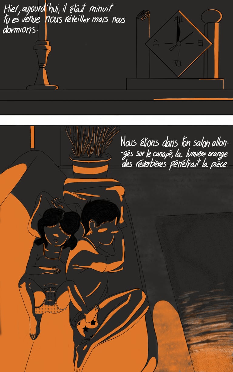 Première page du projet Demain, dès l’aube. Deux enfants dorment