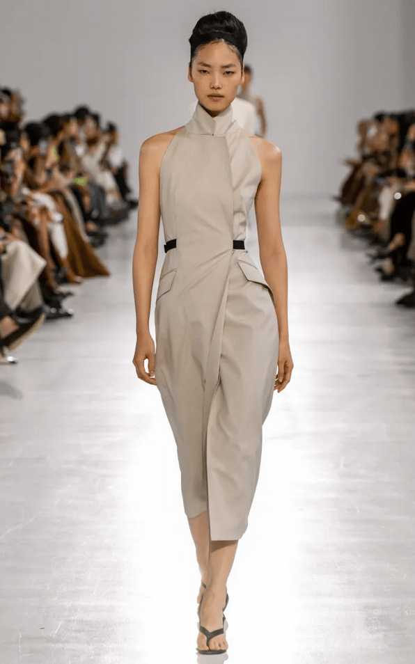 Max Mara beige sleeveless wrap dress Spring Summer 2026.