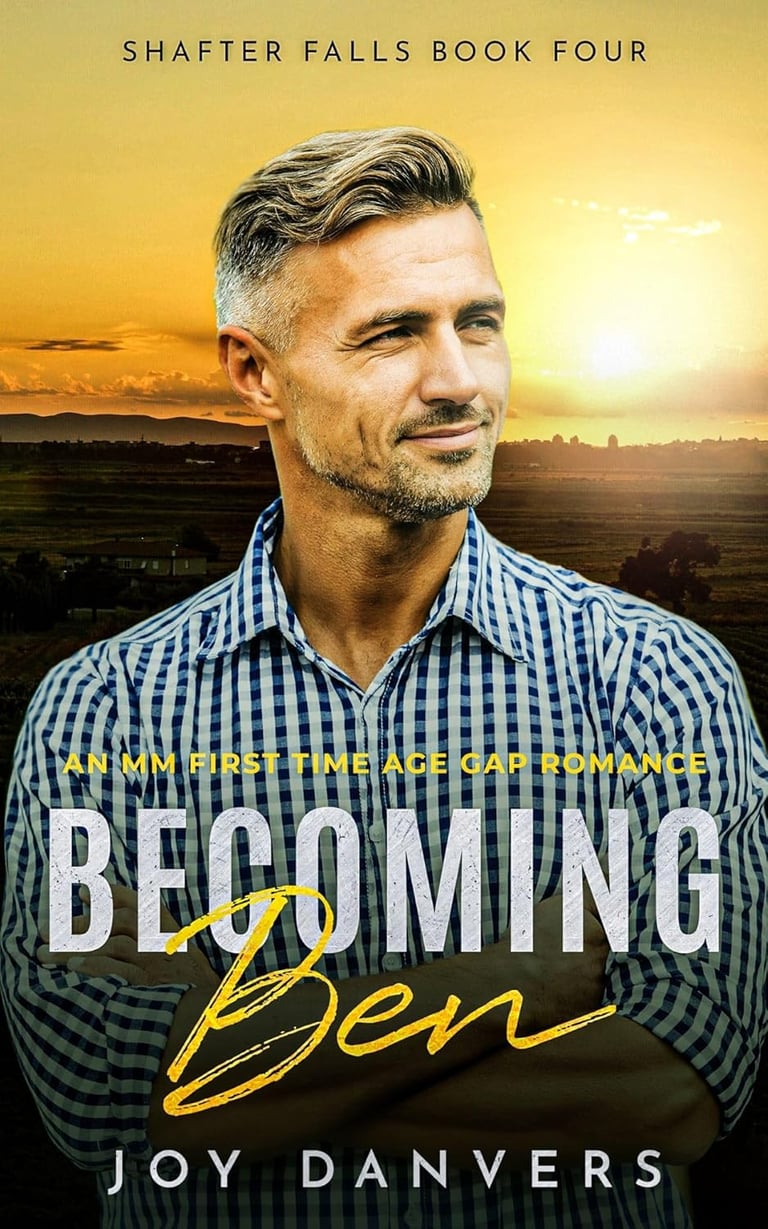 Book cover of Becoming Ben by Joy Danvers. A handsome middle aged man in a plaid collared shirt.