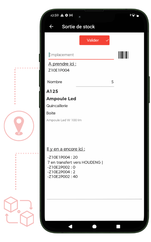 écran mobile de la sortie de stock d'un article dans Stockmobil