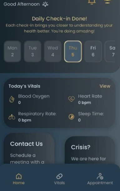App based daily check patient checkin for PTSD and Depression to anticipate suicidality