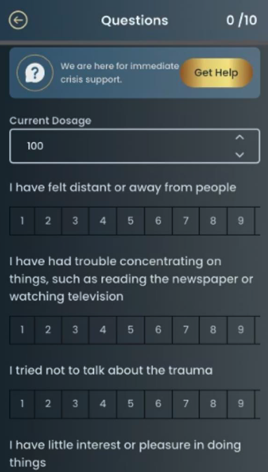 App based daily check patient checkin for PTSD and Depression to anticipate suicidality