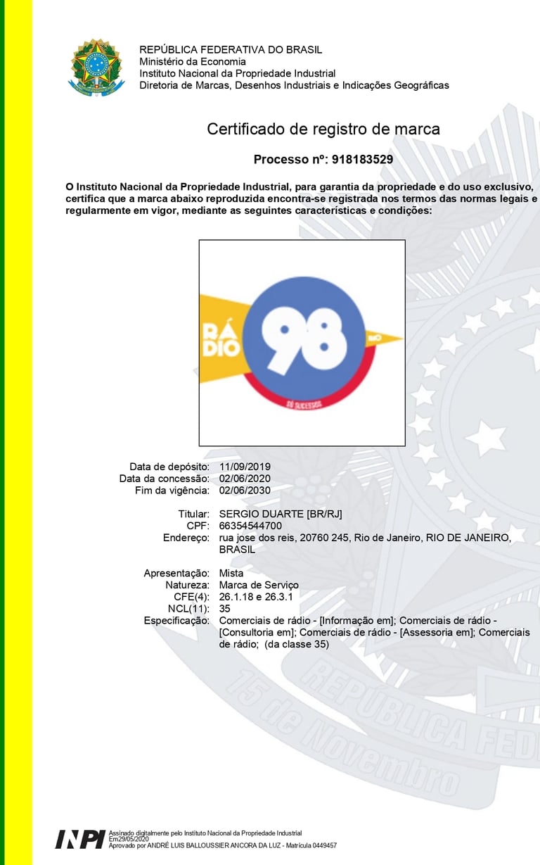 CERTIFICADO RADIO 98