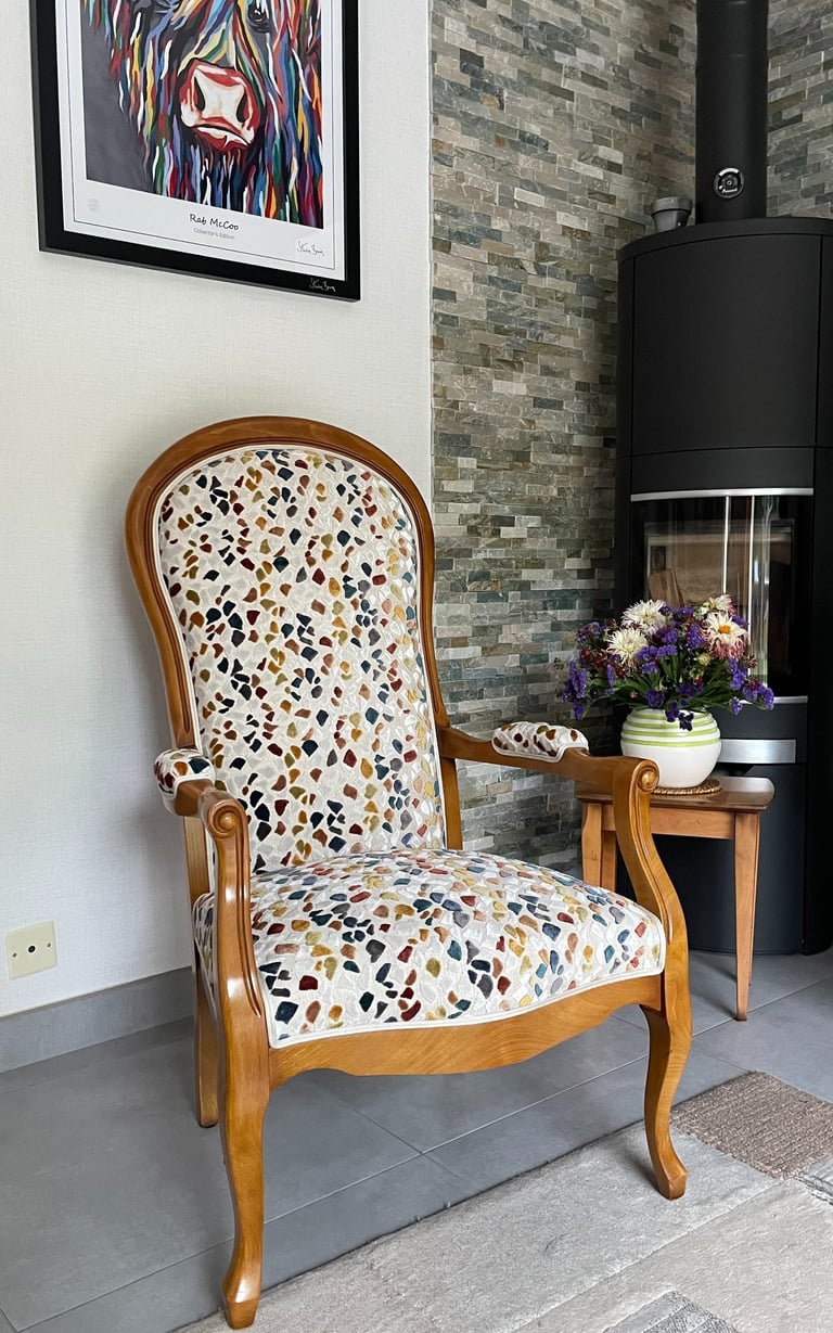 Voltaire réfection moderne Kosy Atelier Tapissier tissu Camengo Terrazzo