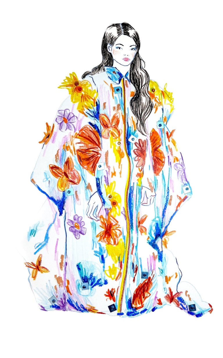 a illustration of a woman in a flower kimono