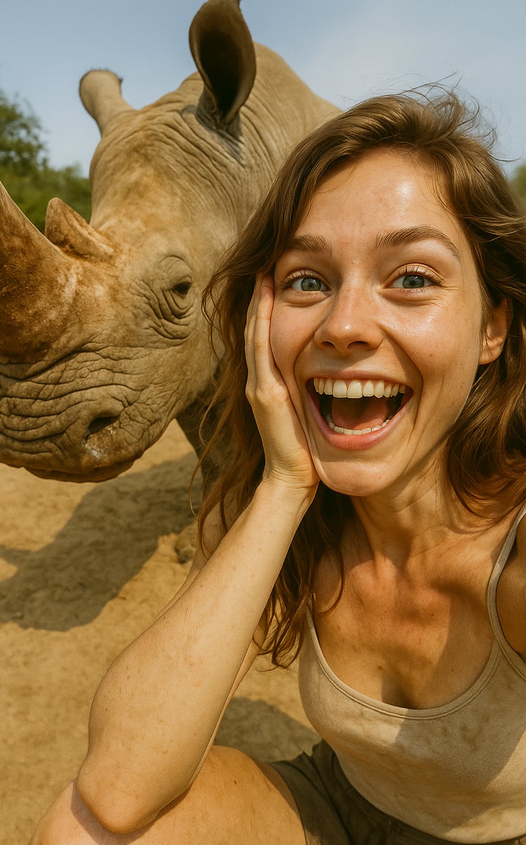 Selfie avec un rhinocéros pour la journée mondiale du rhinocéros.