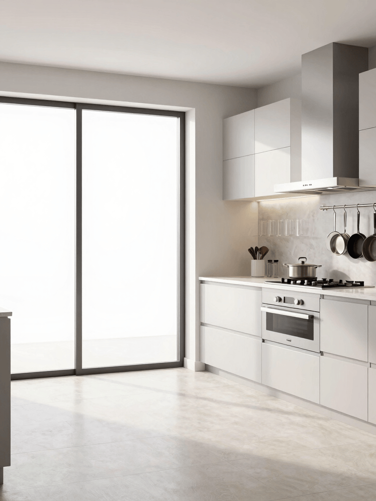 A serene, sunlit luxury bedroom with crisp white linens and immaculate surfaces.