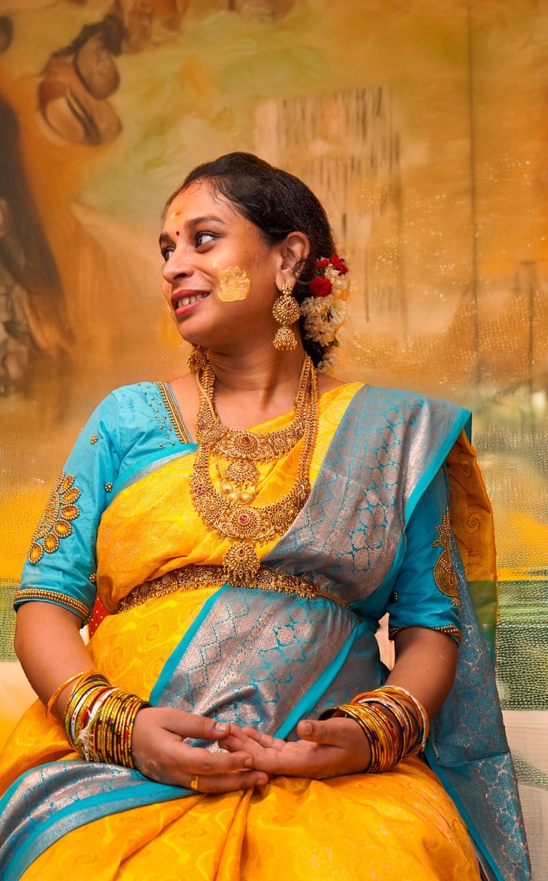 a woman in a yellow sari sari sari