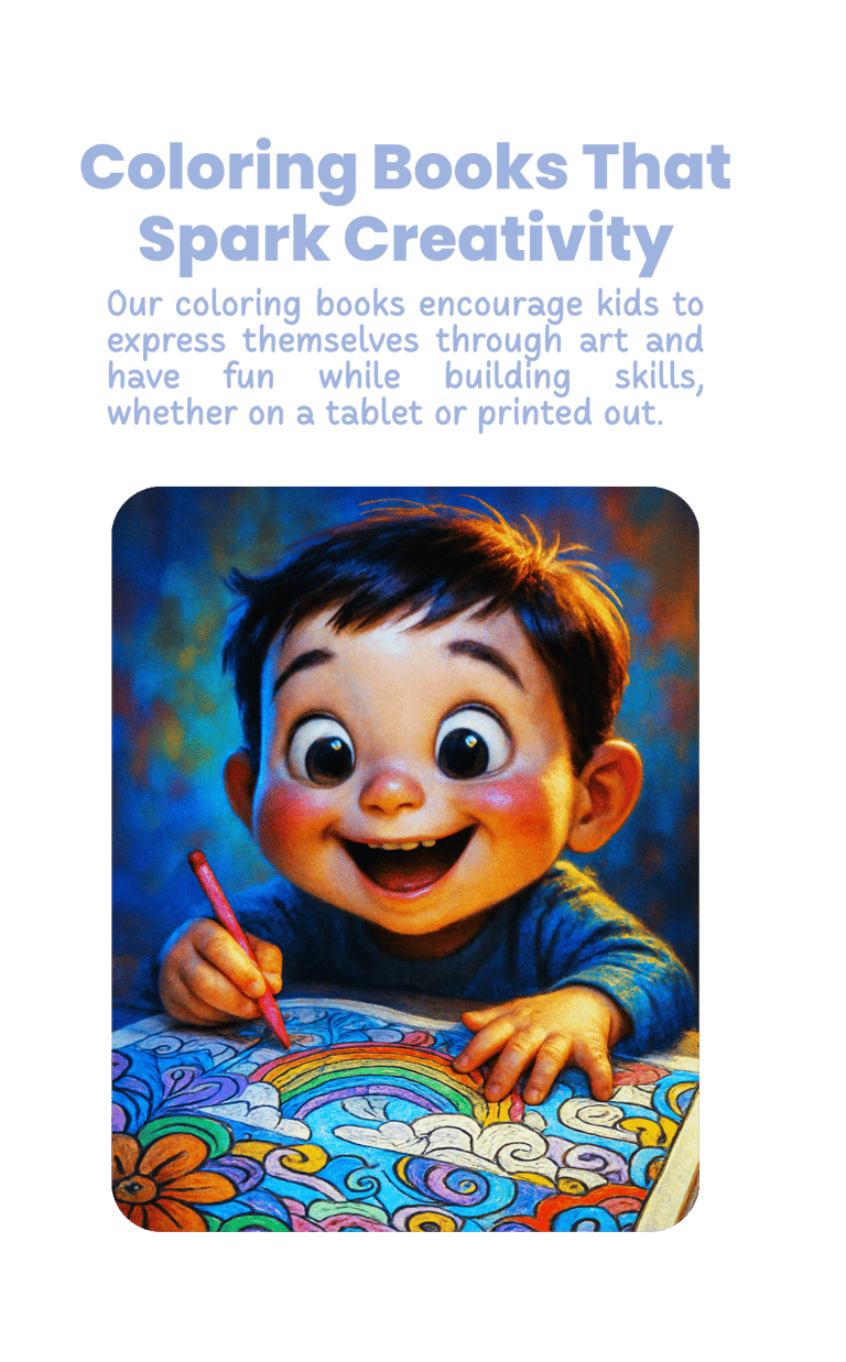 a smiling child having fun with a coloring book