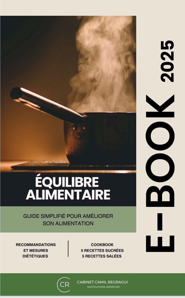 Back cover of a nutrition book for a balanced diet to download, with healthy recipes