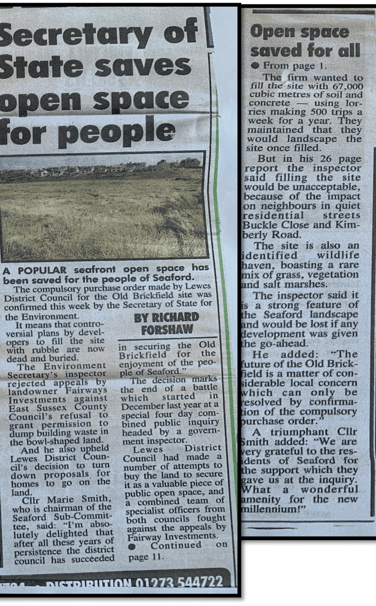 Newspaper clip from 1997 about saving the Old Brickfield from housing development