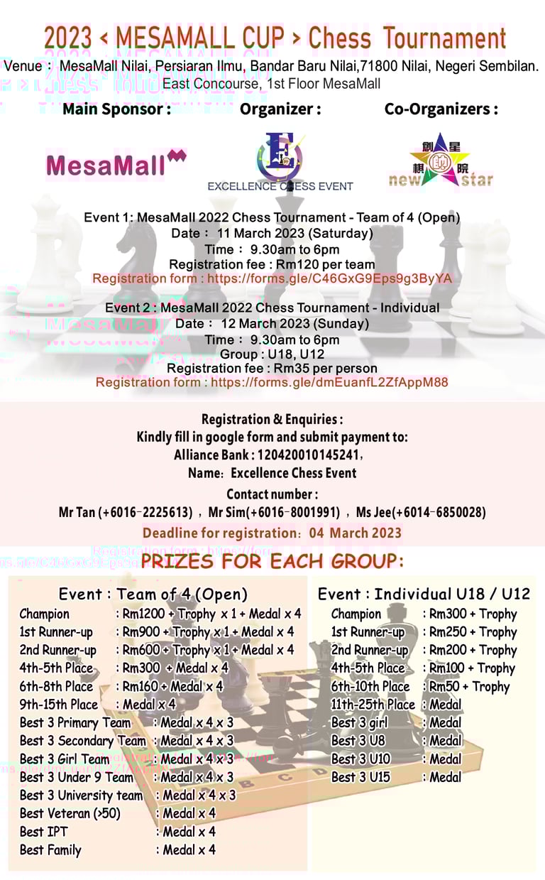 Mesamall Cup Chess Tournament 2023. Catur Malaysia. Malaysia Chess. 