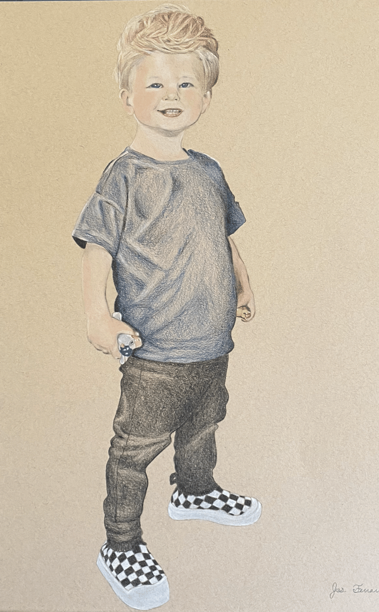 drawing of toddle holding toy