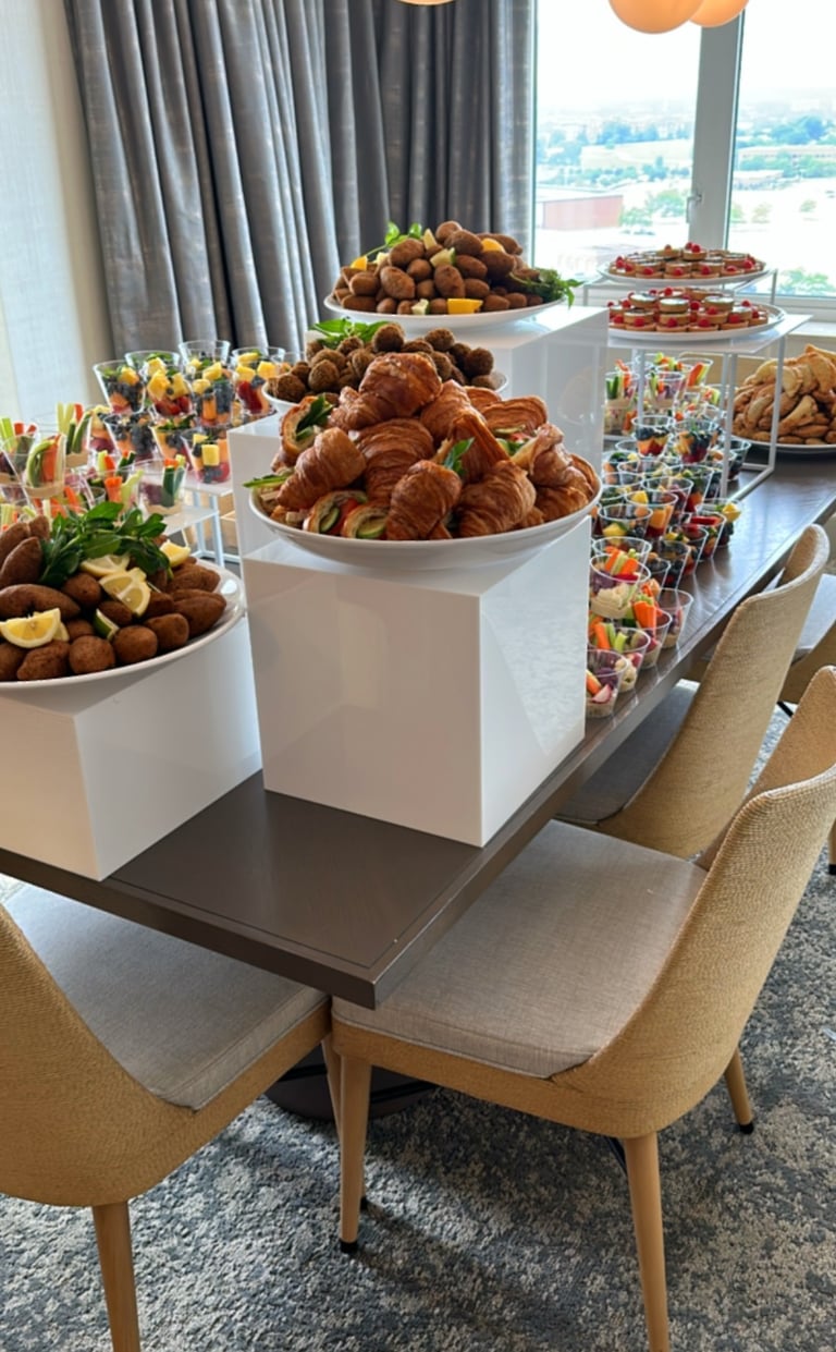 a table with a variety of food and snacks styled 
