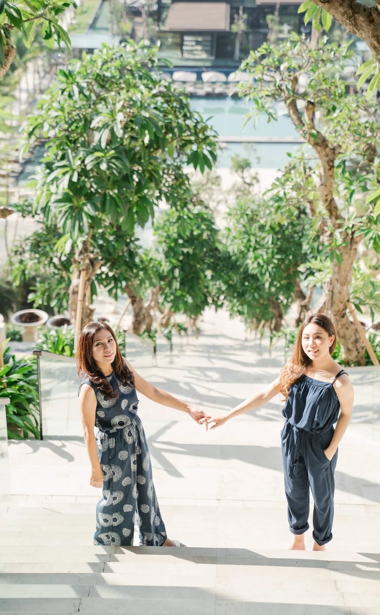 mother and daughter walking at kempinski bali nusa dua