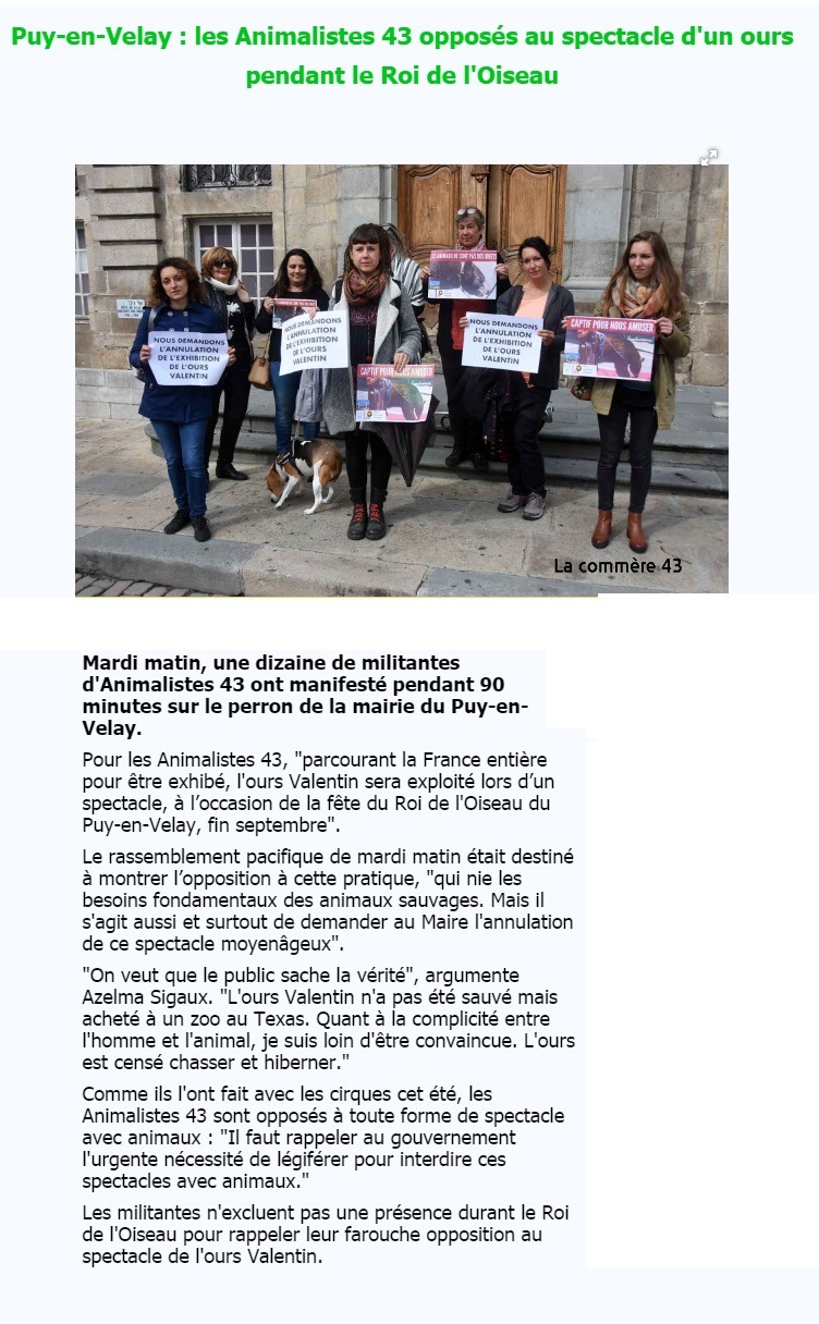 article la commere 43 spectacle ours animalistes 43