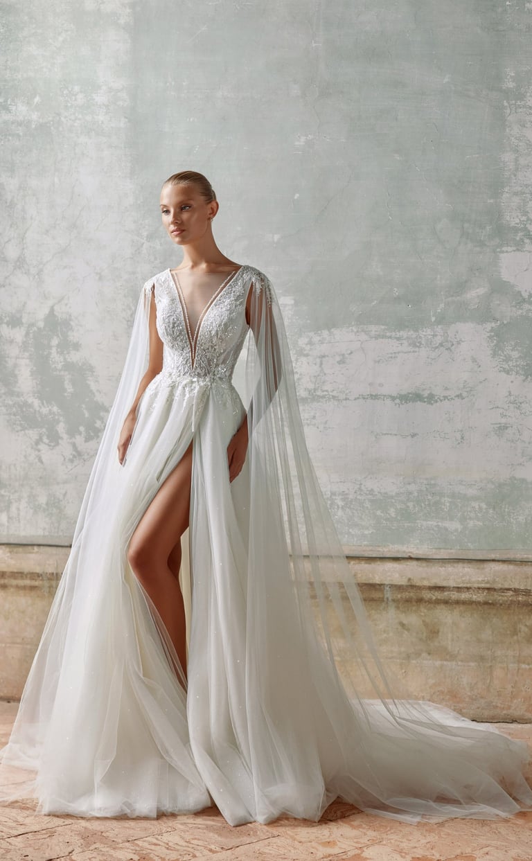 robe de mariée avec cape en tull léger