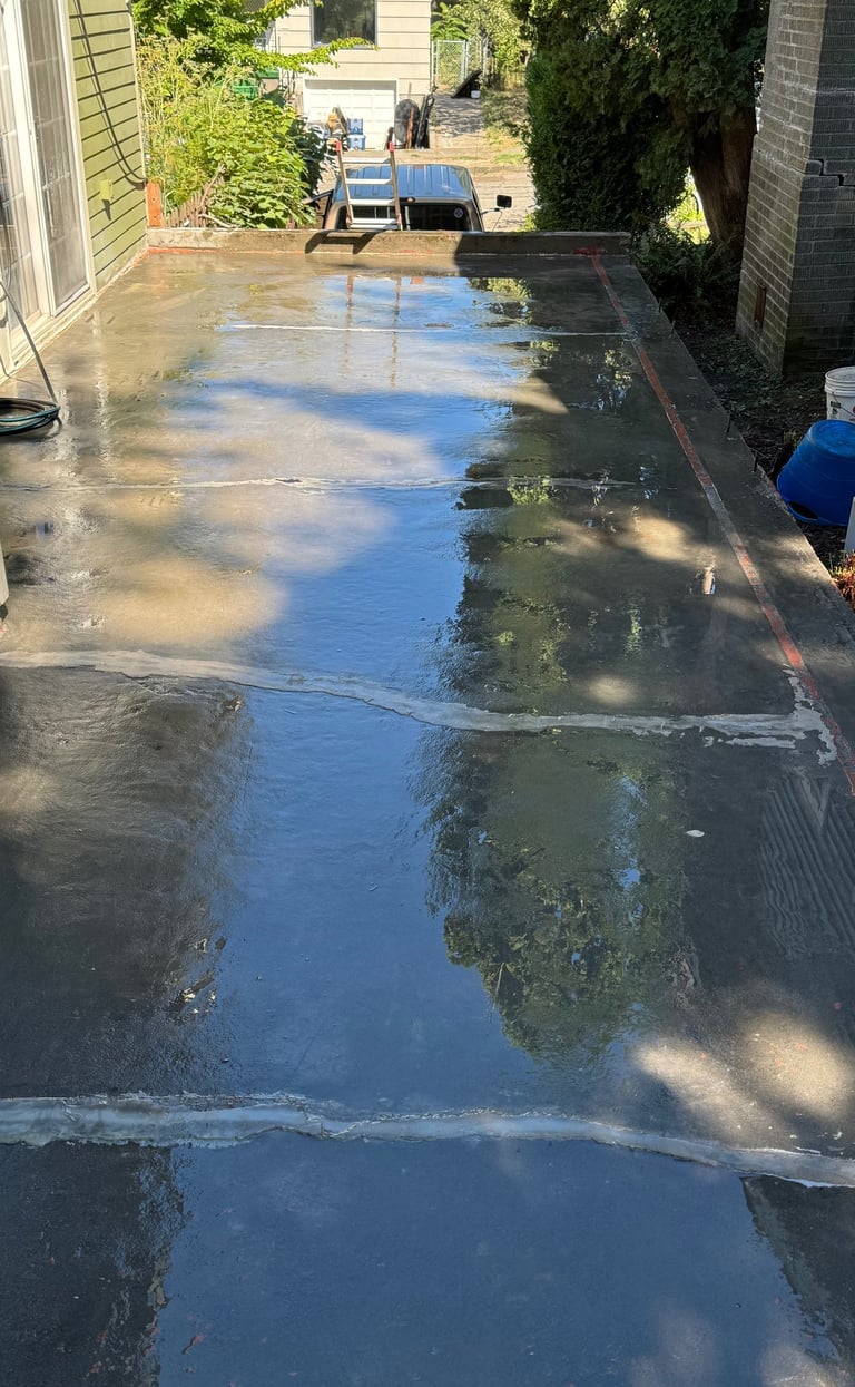 After wet blasting it is ready to be resurfaced and sealed.