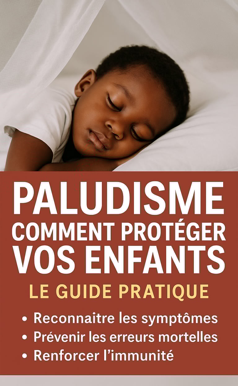 "Couverture de l'ebook Paludisme Express avec un enfant africain dormant sous moustiquaire, guide pr