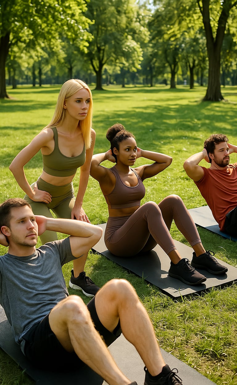 Sport en groupe avec un physiothérapeute pour la journée mondiale de la physiothérapie.