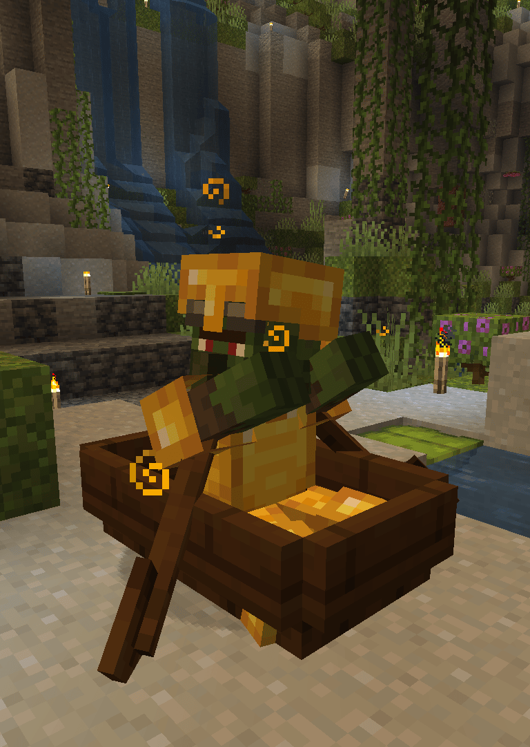 a minecraft zombie in a boat about to get cured