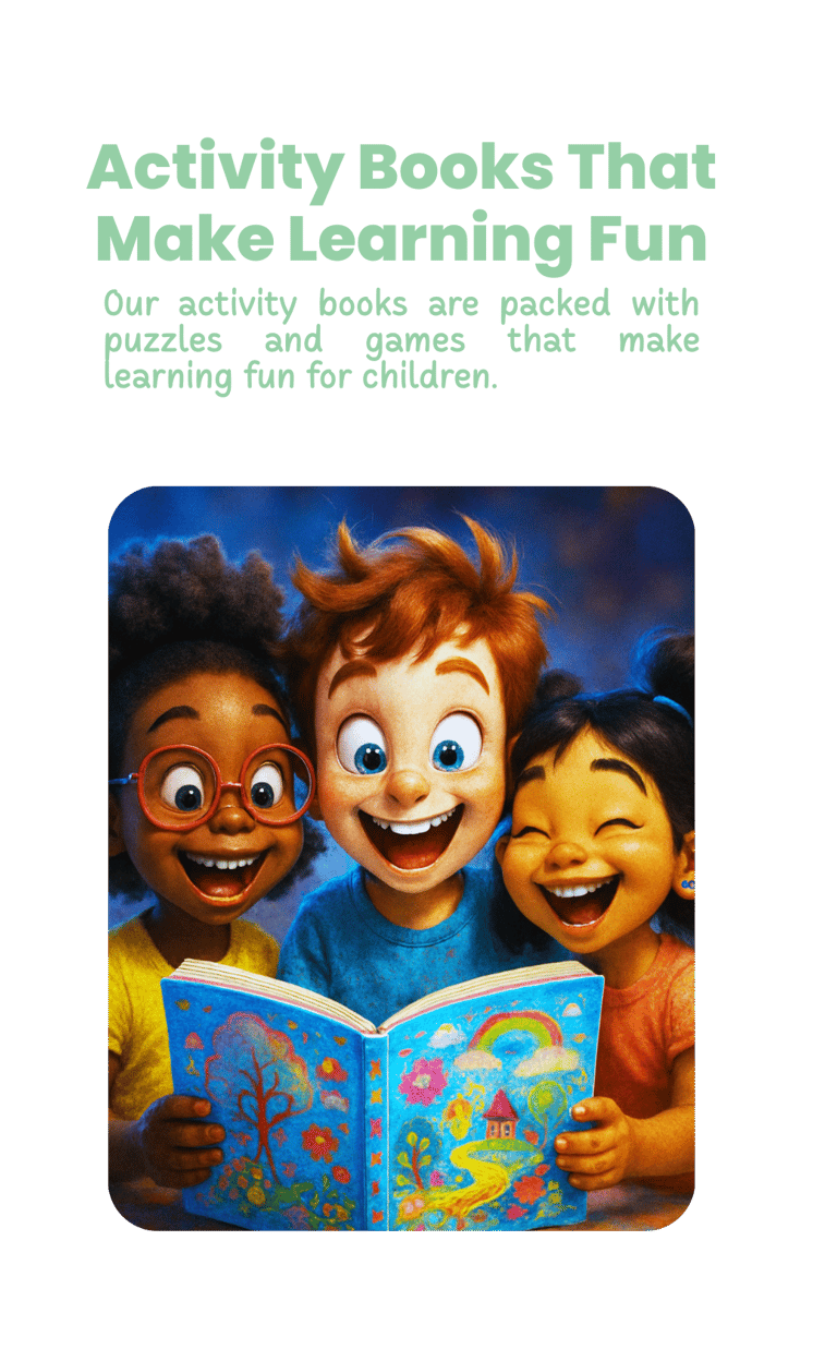 three children are fascinated by sharing and exploring a activity book together