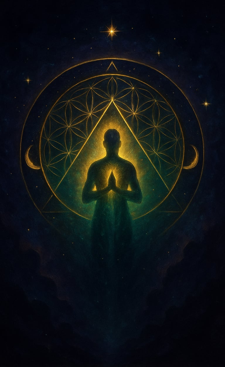 a man in a long dress standing in front of a star