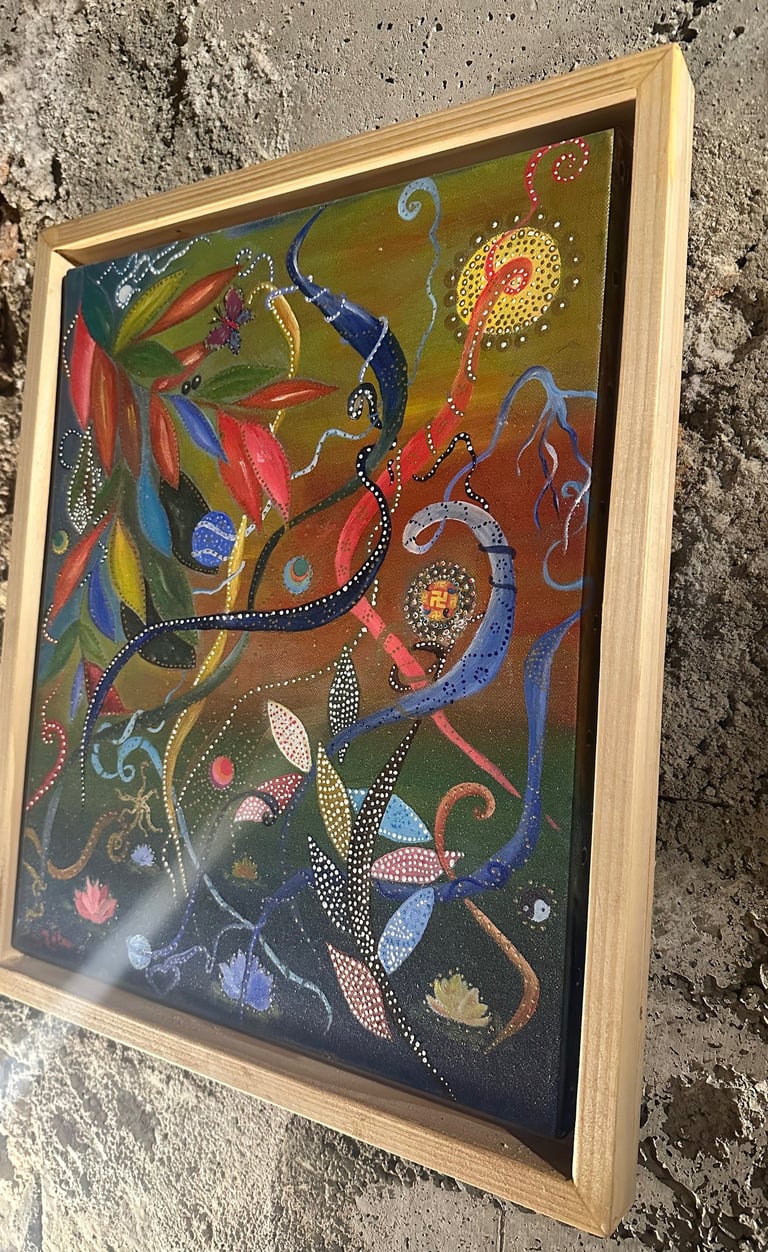 Peinture sur toile et encadrement type boite américaine