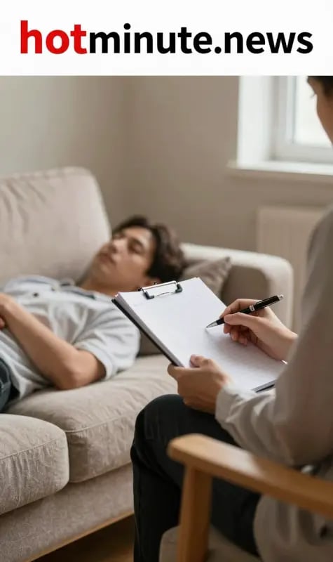 Seduta psicologica su divano beige per il Bonus Psicologo 2026, con logo HotMinuta.News visibile.