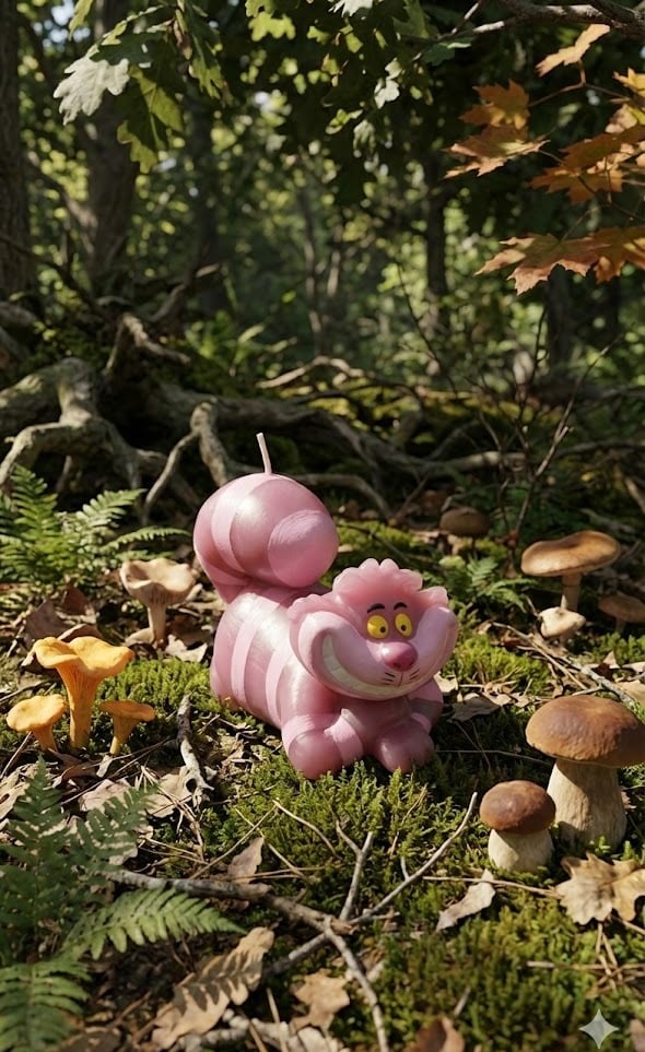 Vela artesanal del Gato Cheshire inspirada en Alicia