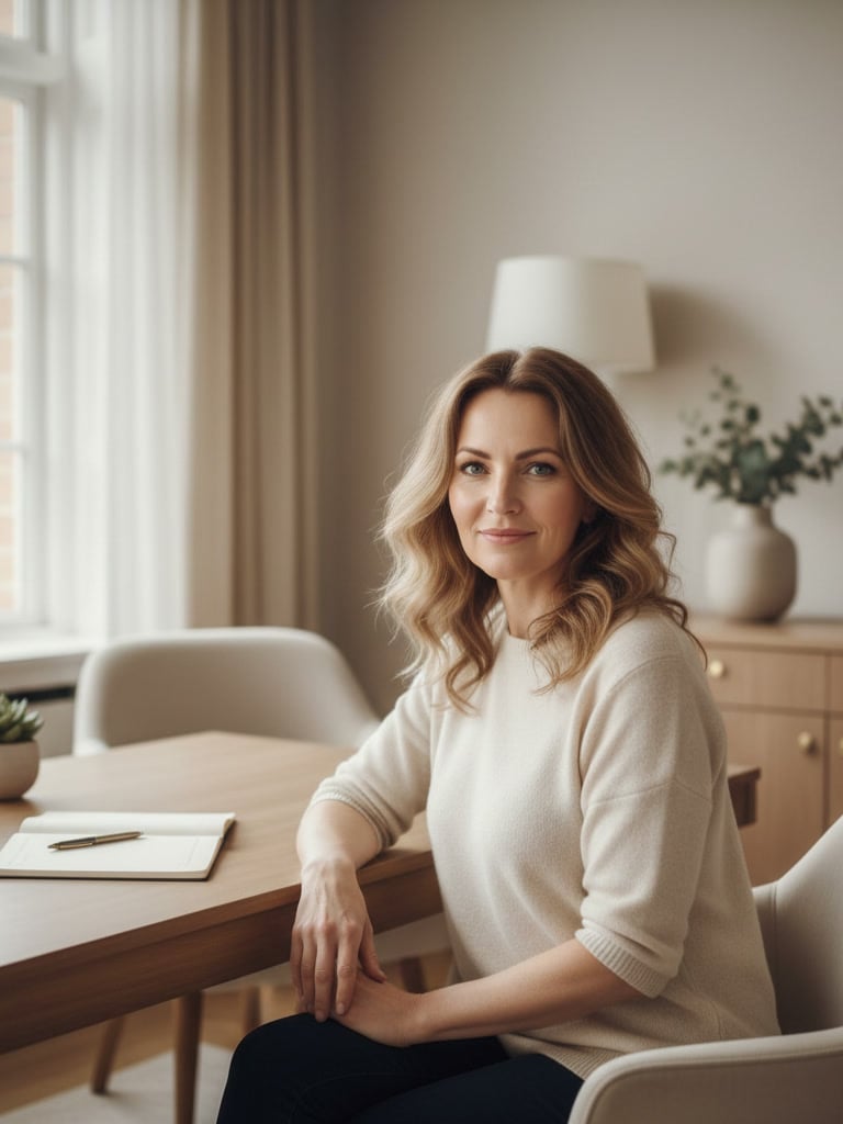 Anneli Schön looking thoughtfully to the camera