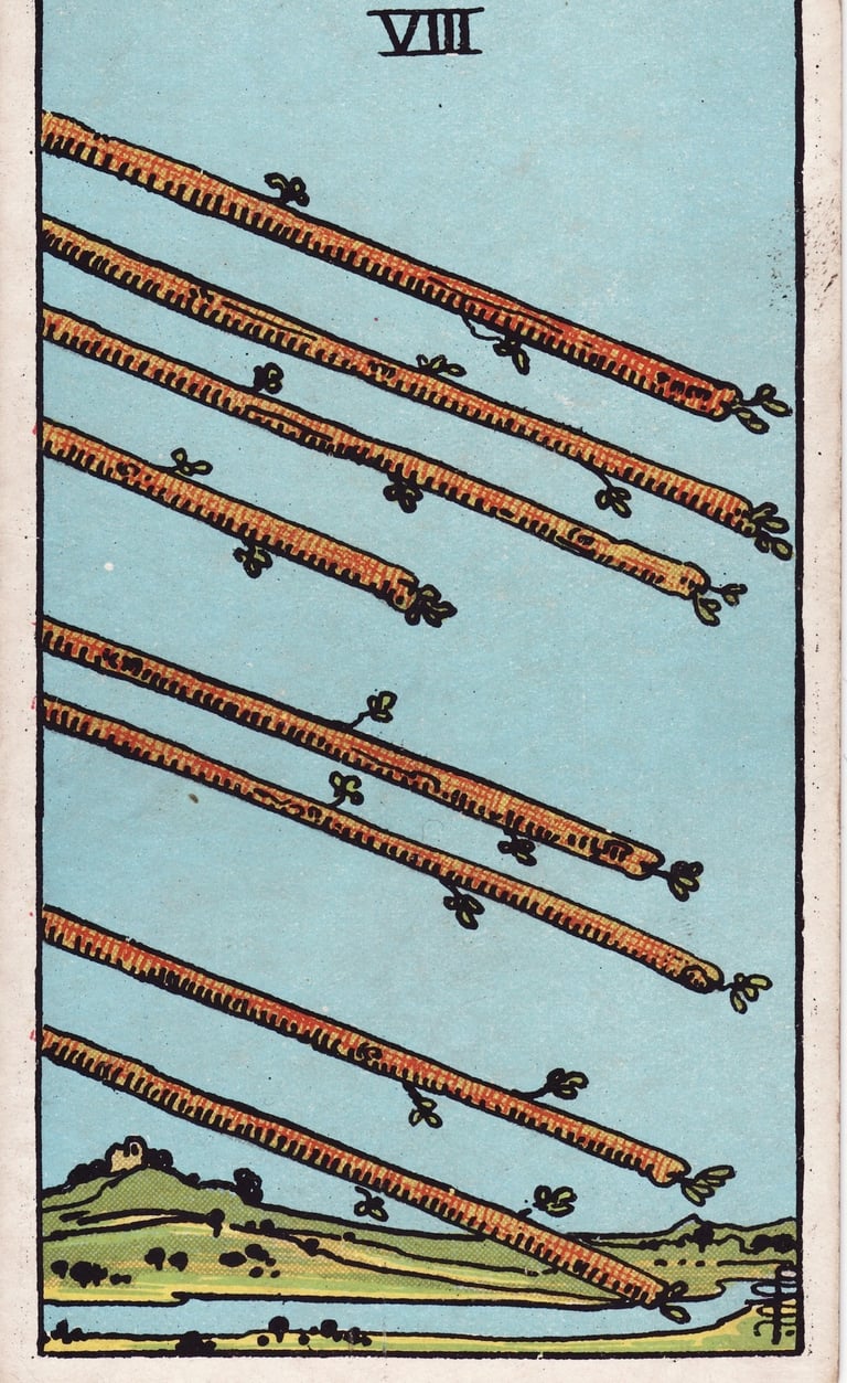 Eight of Wands Tarot Card Meaning Reading Description – Discover the meaning of the Eight of Wands