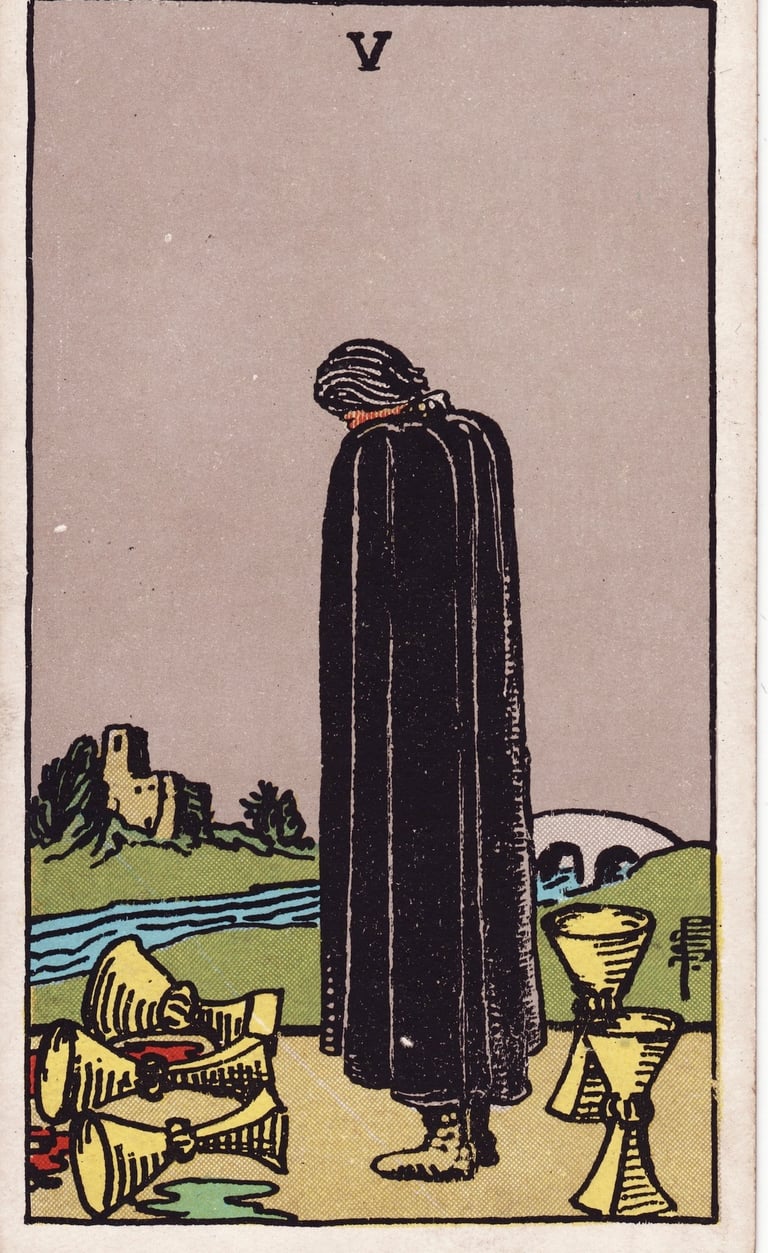 Five of Cups Tarot Card Meaning Reading Description – Learn the meaning of the Five of Cups tarot