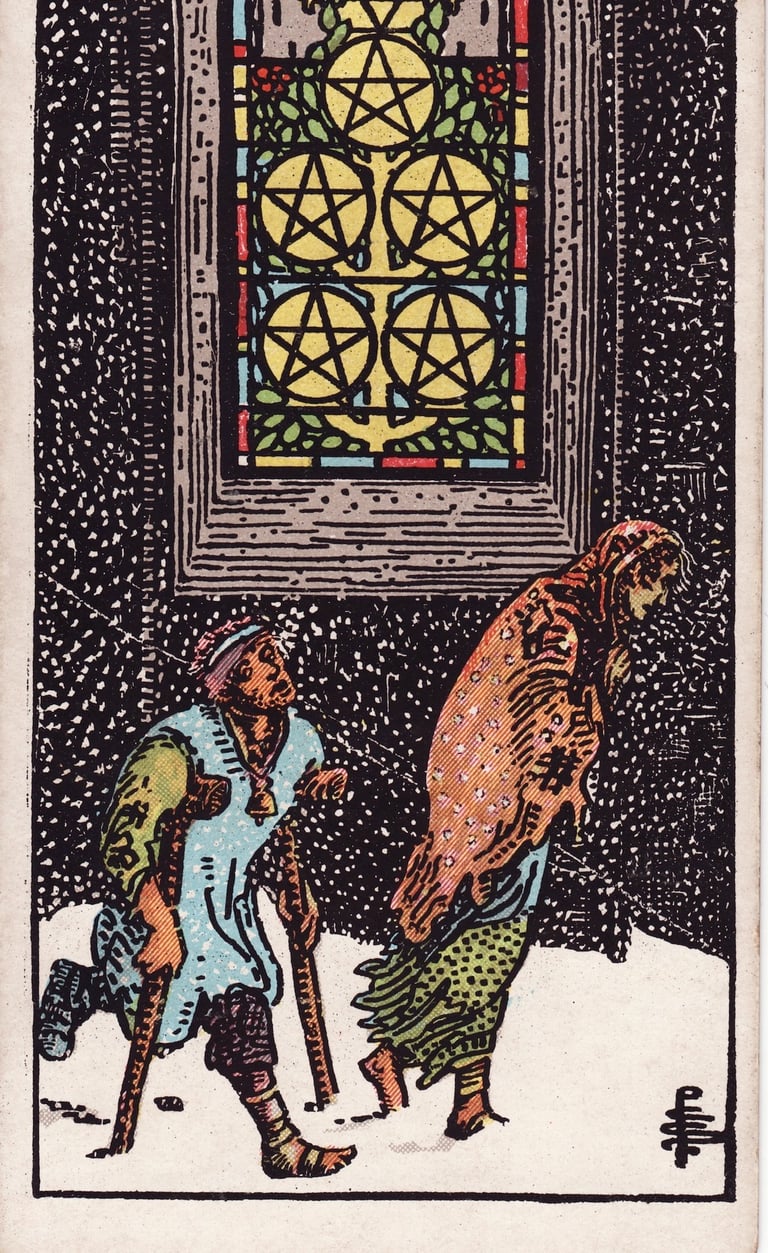 Five of Pentacles Tarot Card Meaning Reading Description