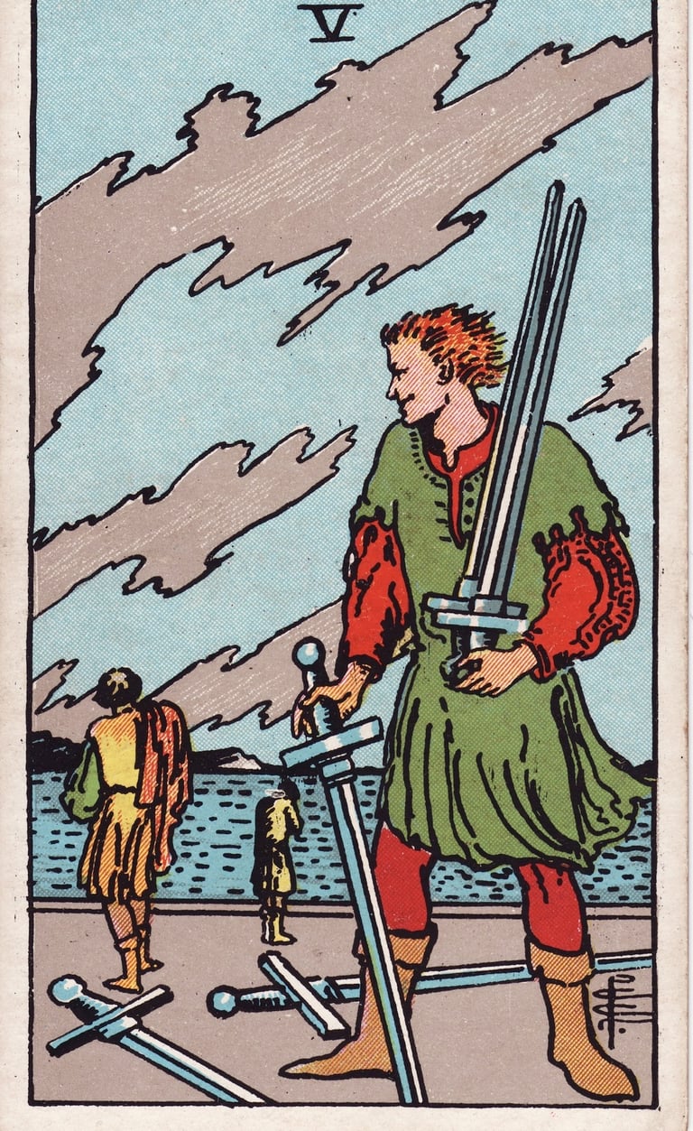 Five of Swords Tarot Card Meaning Reading Description – Discover the meaning of the Five of Swords 