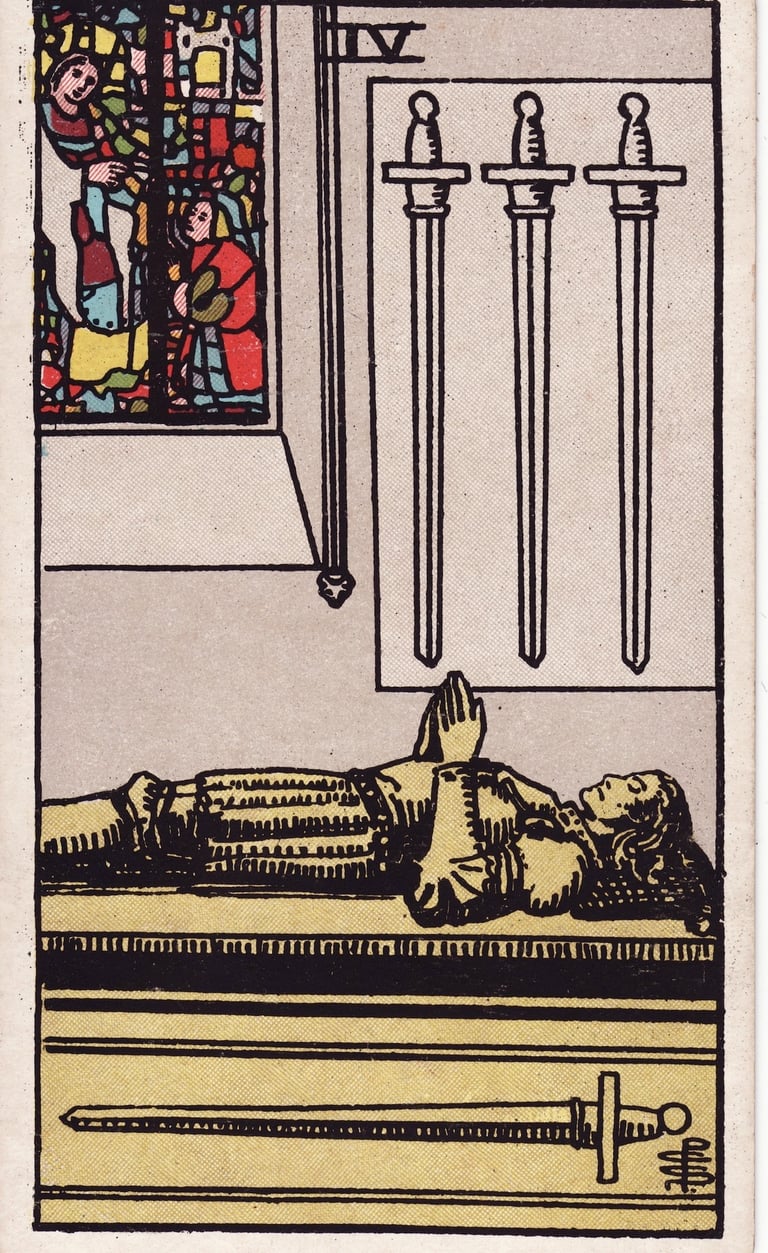 Four of Swords Tarot Card Meaning Reading Description – Explore the meaning of the Four of Swords ta