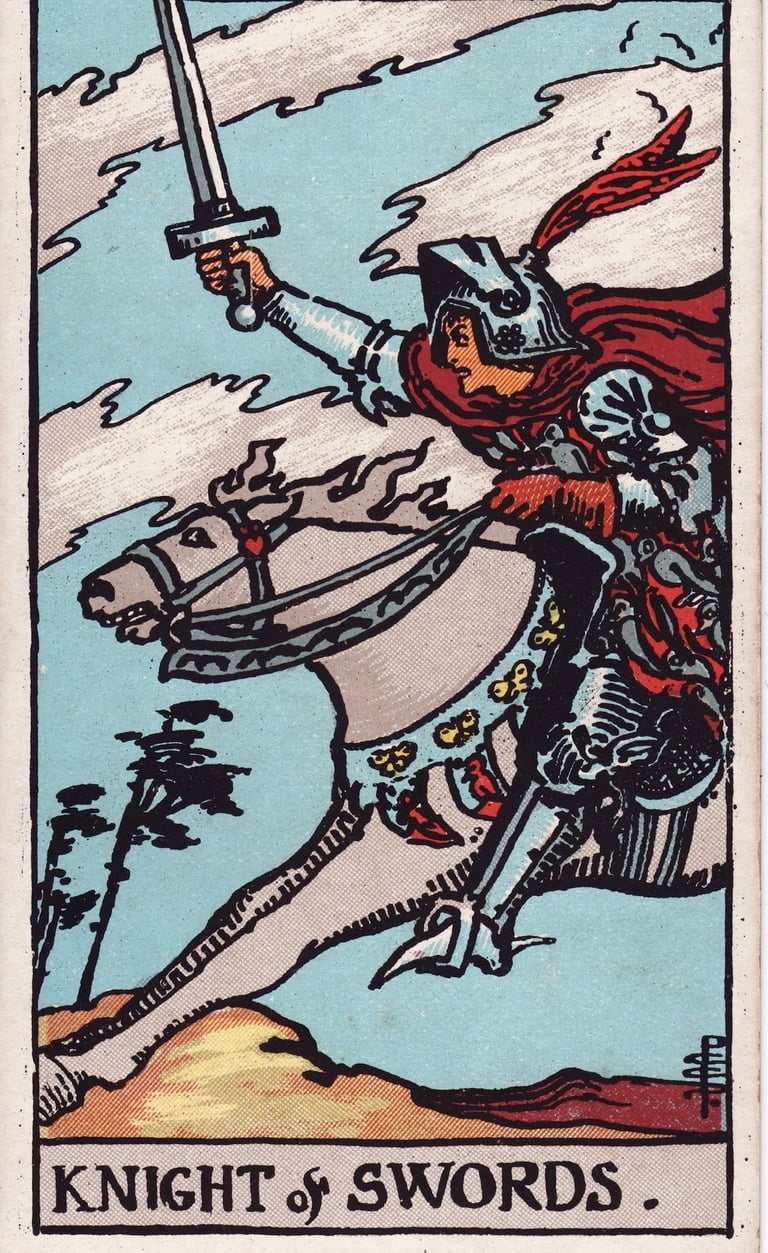 Knight of Swords Tarot Card Meaning Reading Description – the meaning of the Knight of Swords.
